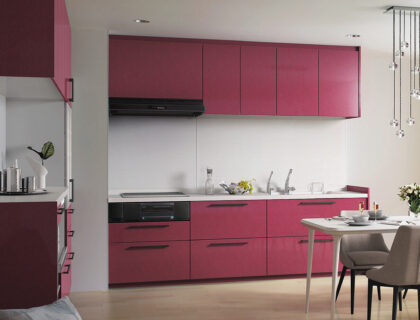 赤色のキッチン キッチンリフォームマニア