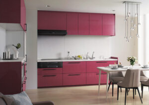 ピンクの差し色のキッチン